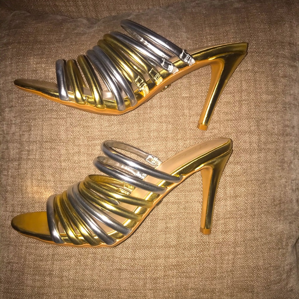 NEW Gold and silver strappy heels